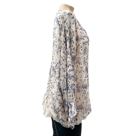 Sundance Silk Flowy Layered Hem Tunic Overlay Blouse Blue Floral Print Women S - Picture 3 of 11
